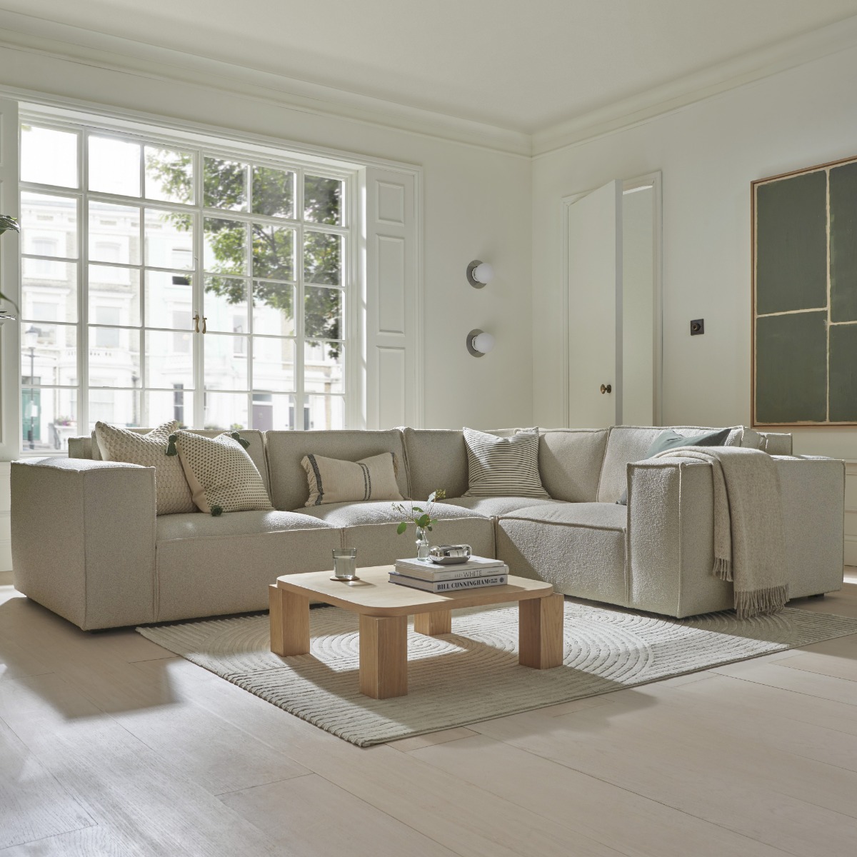 Corner Sofa - LUCCA Fabric 4 Seater Left Hand Facing - Linen