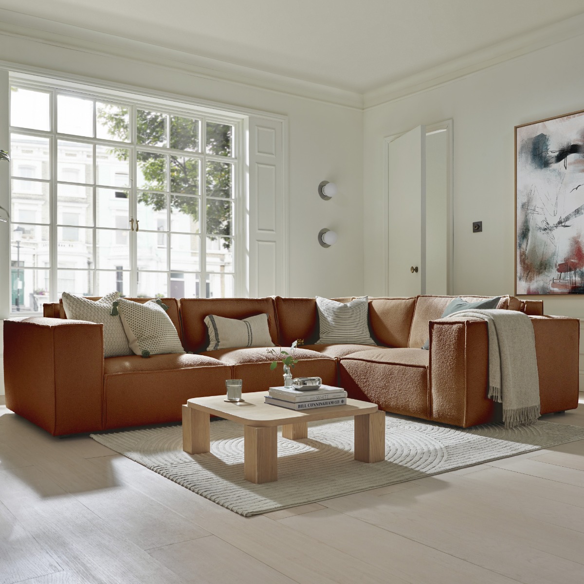 Corner Sofa - LUCCA Fabric 4 Seater Left Hand Facing - Terra
