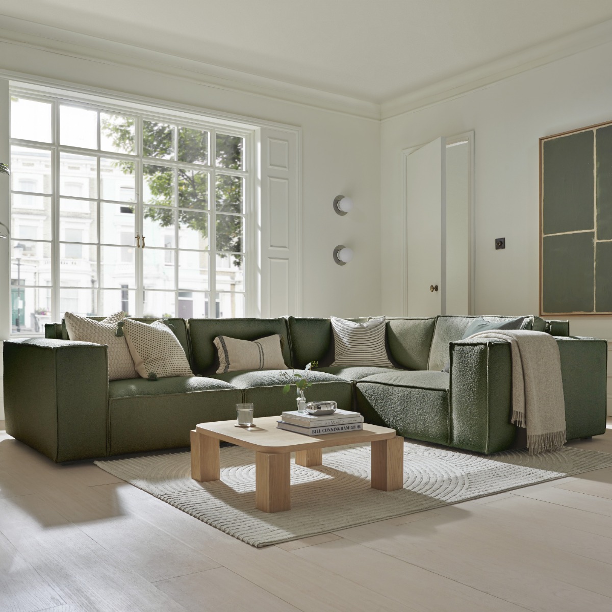 Corner Sofa - LUCCA Fabric 4 Seater Left Hand Facing - Winter Moss