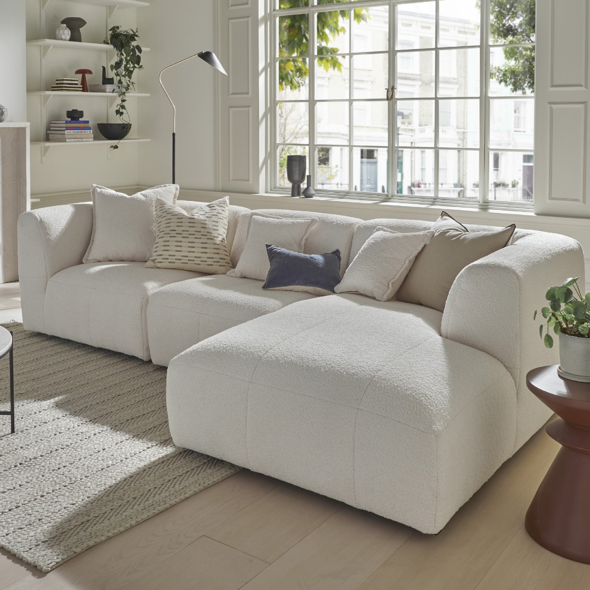Corner Sofa - ESSAOUIRA Fabric 3 Seater Left Hand Facing - Coconut Milk