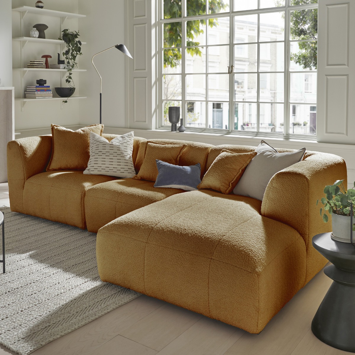 Corner Sofa - ESSAOUIRA Fabric 3 Seater Left Hand Facing - Golden Ochre