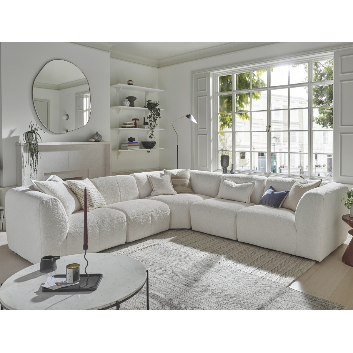 Corner Sofa - ESSAOUIRA Fabric 5 Seater Right Hand Facing - Coconut Milk