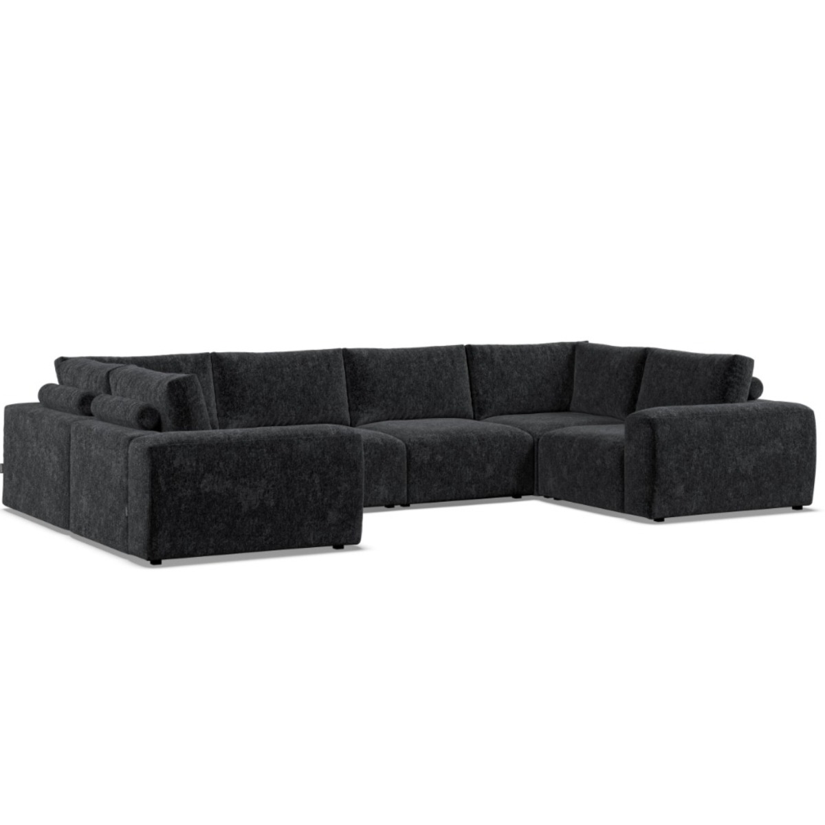 Corner Sofa - GRAZ Fabric 6 Seater U Shaped - Black