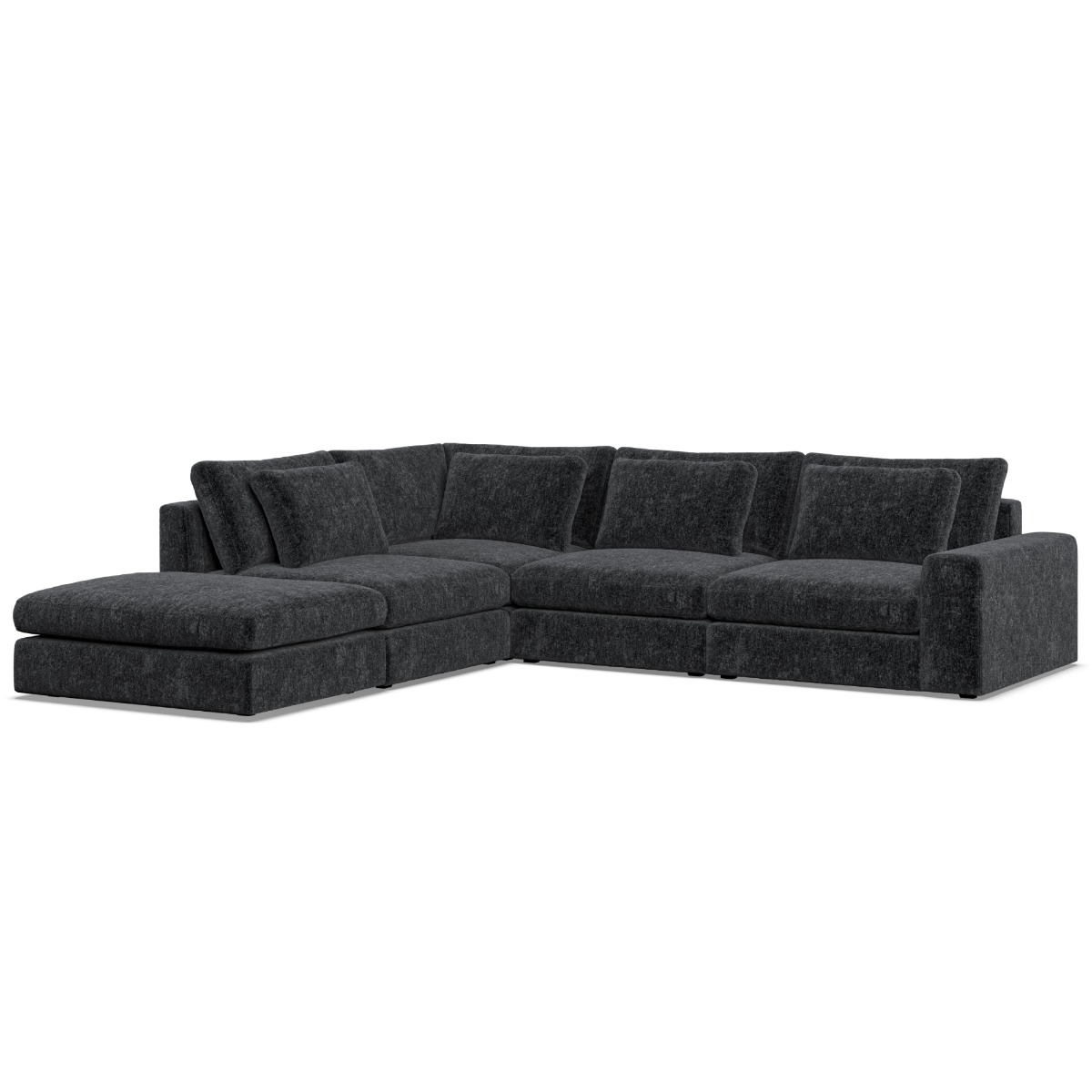 Corner Sofa - SOVA Fabric 4 Seater Right Hand Facing Footstool End - Black
