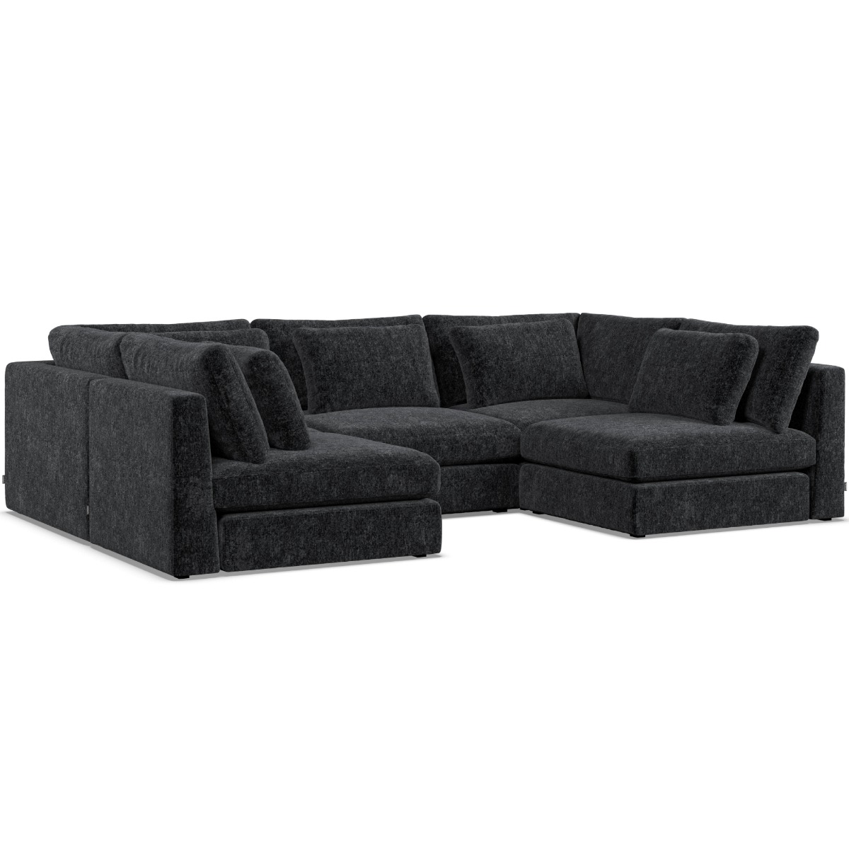 Corner Sofa - SOVA Fabric 5 Seater U Shaped Black - Open End