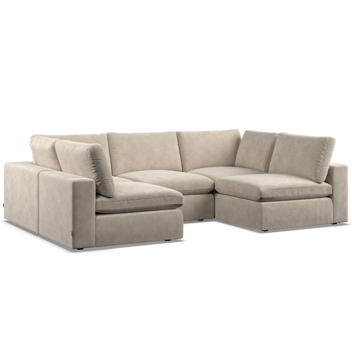 Corner Sofa - OBLAK Fabric 5 Seater U Shaped Eggshell - Open End