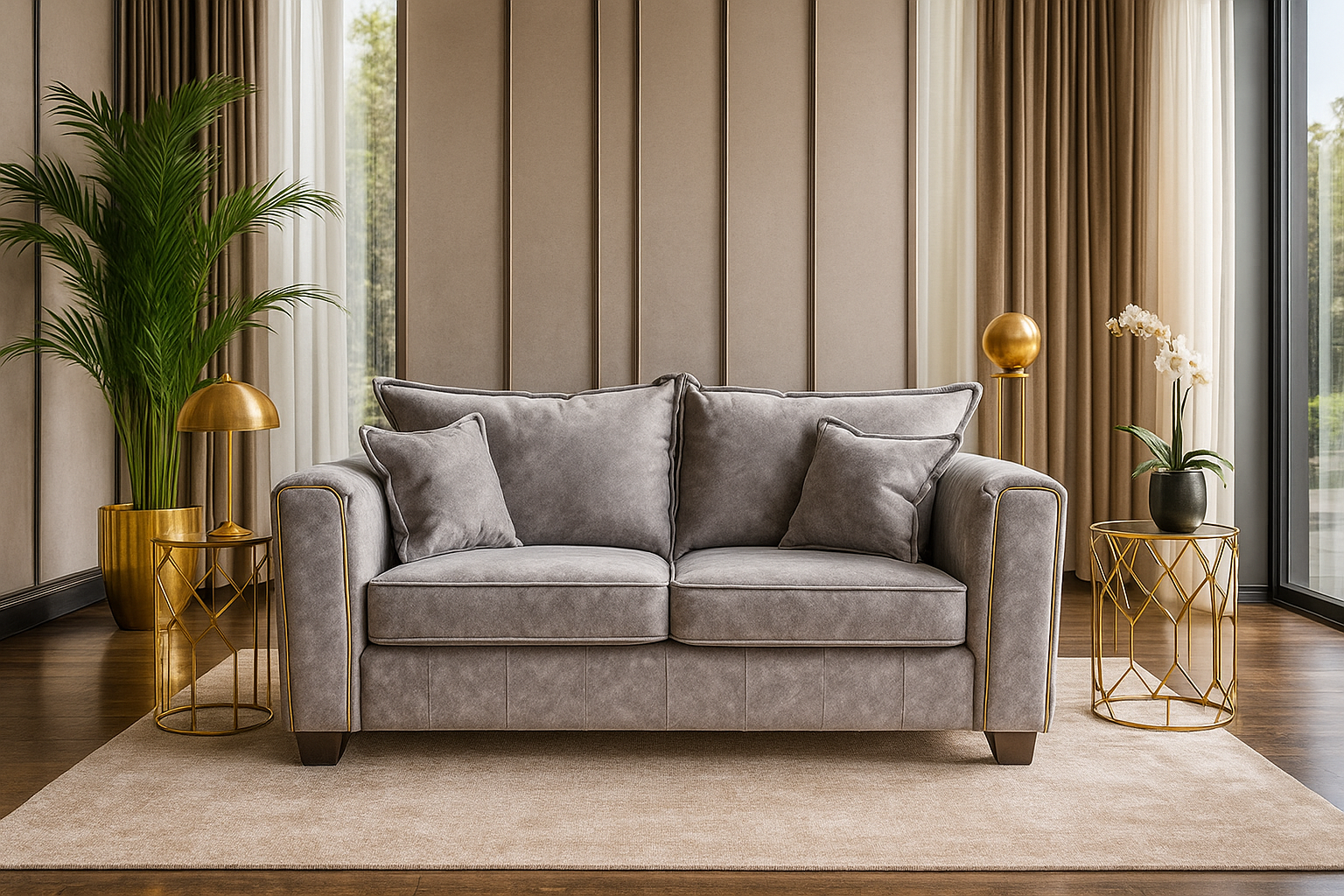 SOLARAE Fabric 2 Seater Sofa - Grey