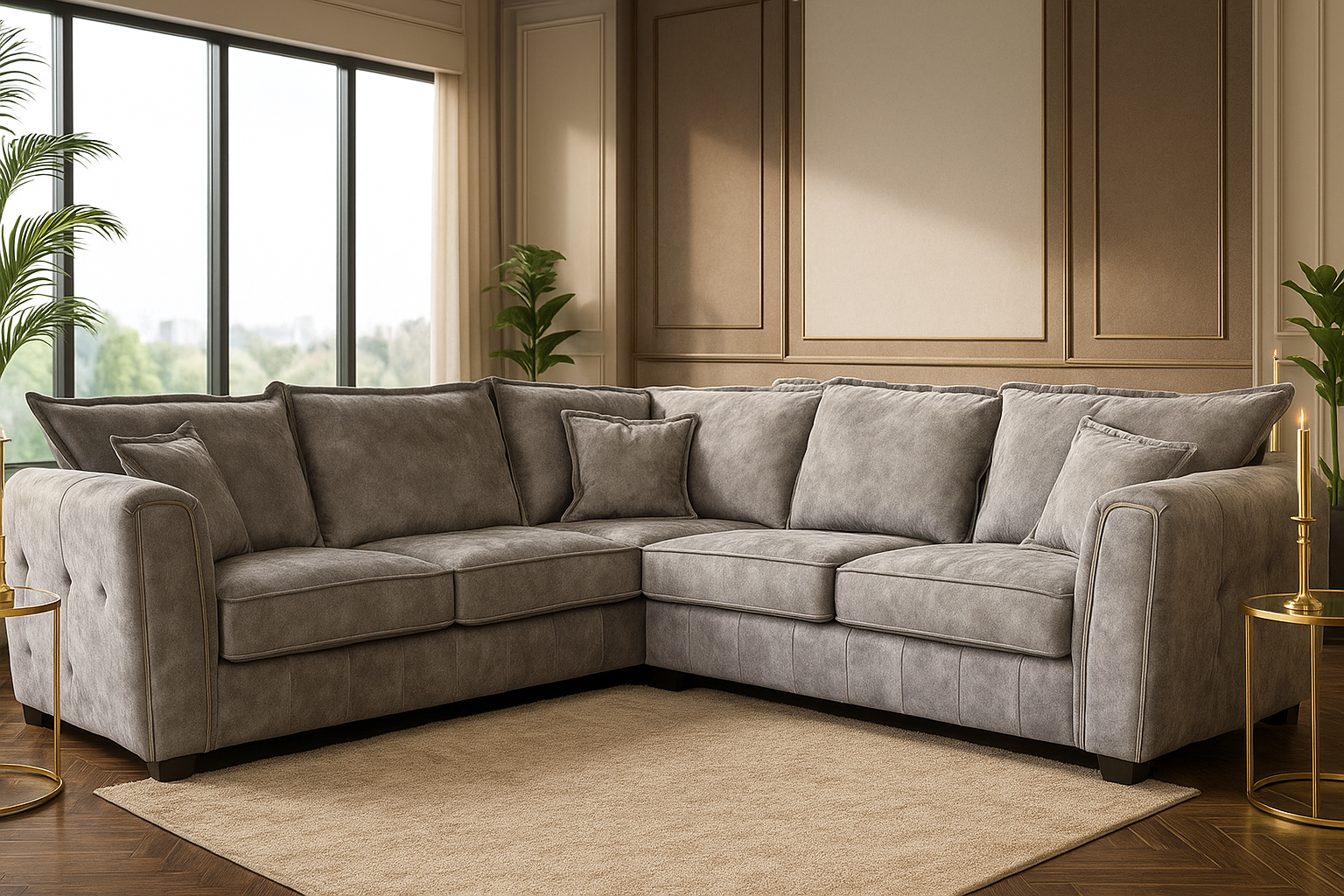 SOLARAE Fabric 5 Seater L Shaped Corner Sofa - Grey
