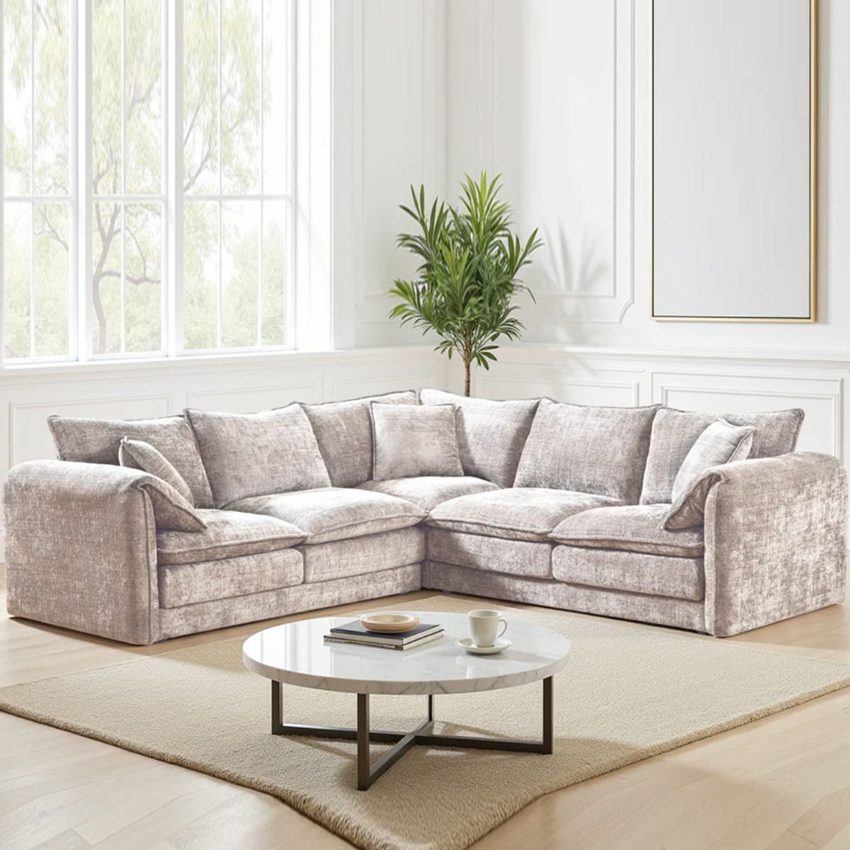 RIVINGTON Chenille Fabric Large 5 Seater L Shaped Corner Sofa - Grey