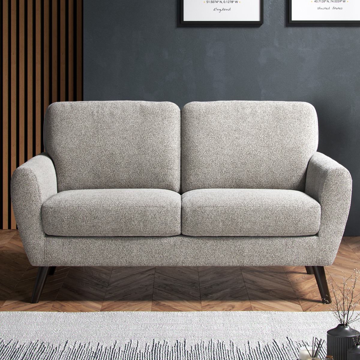SOLVANE Boucle Fabric 2 Seater Sofa - Linen