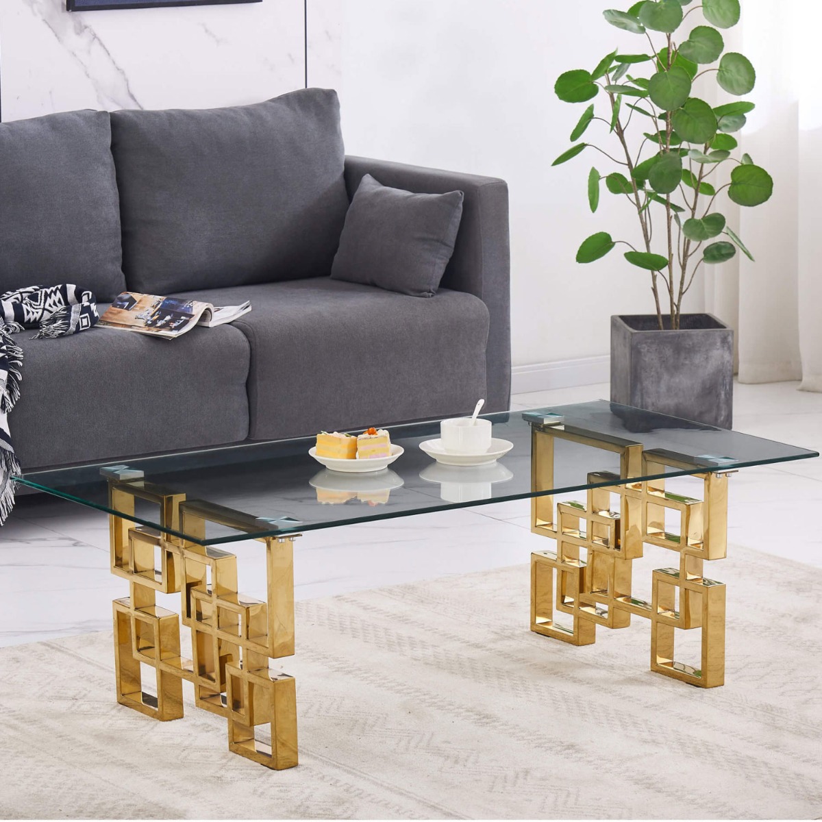 Comet Carter Coffee Table Clear Glass with Gold Legs