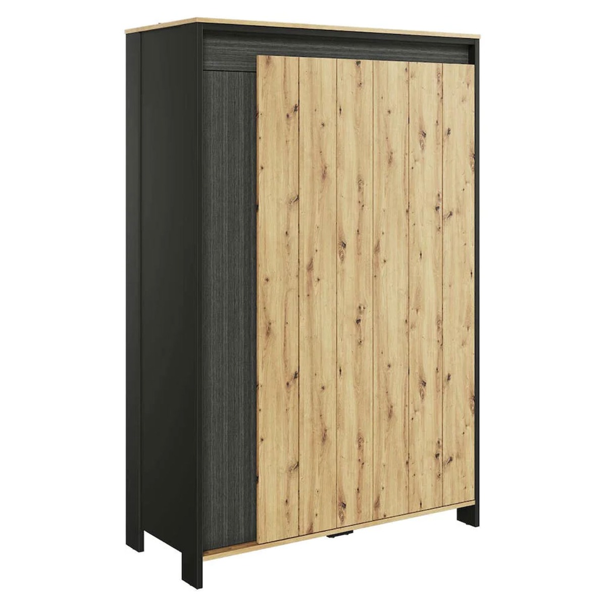 SPRINGHILL 3 Door Wardrobe Medium Oak and Black Matt - 123cm