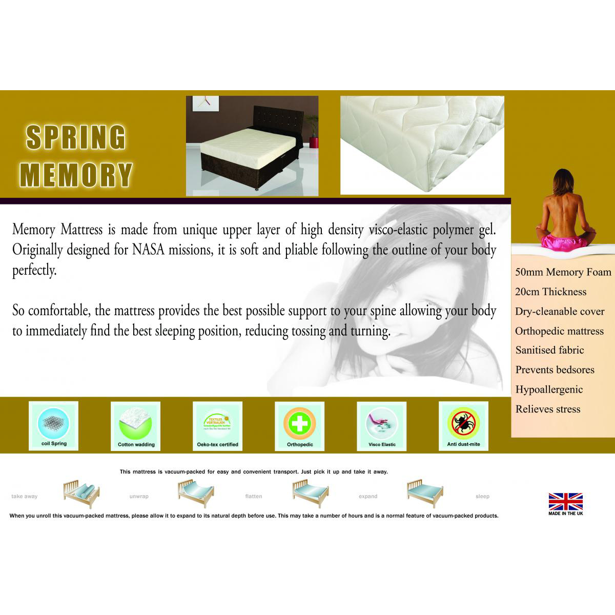 Torfaen Orthopedic Memory Spring Mattress - Doible 4ft6