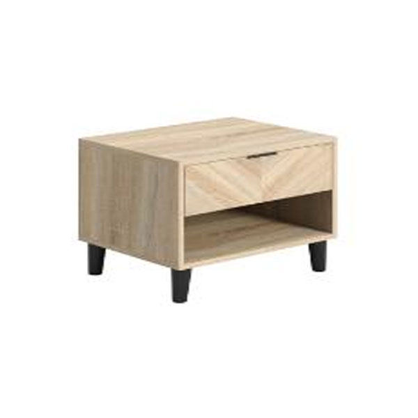 Aadhav Classic Chevron Pattern Bedside Cabinet with Drawer - Oak Finish