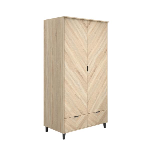 STONEHAVEN 2 Door Wardrobe with 2 Drawers Oak Finish - 100cm