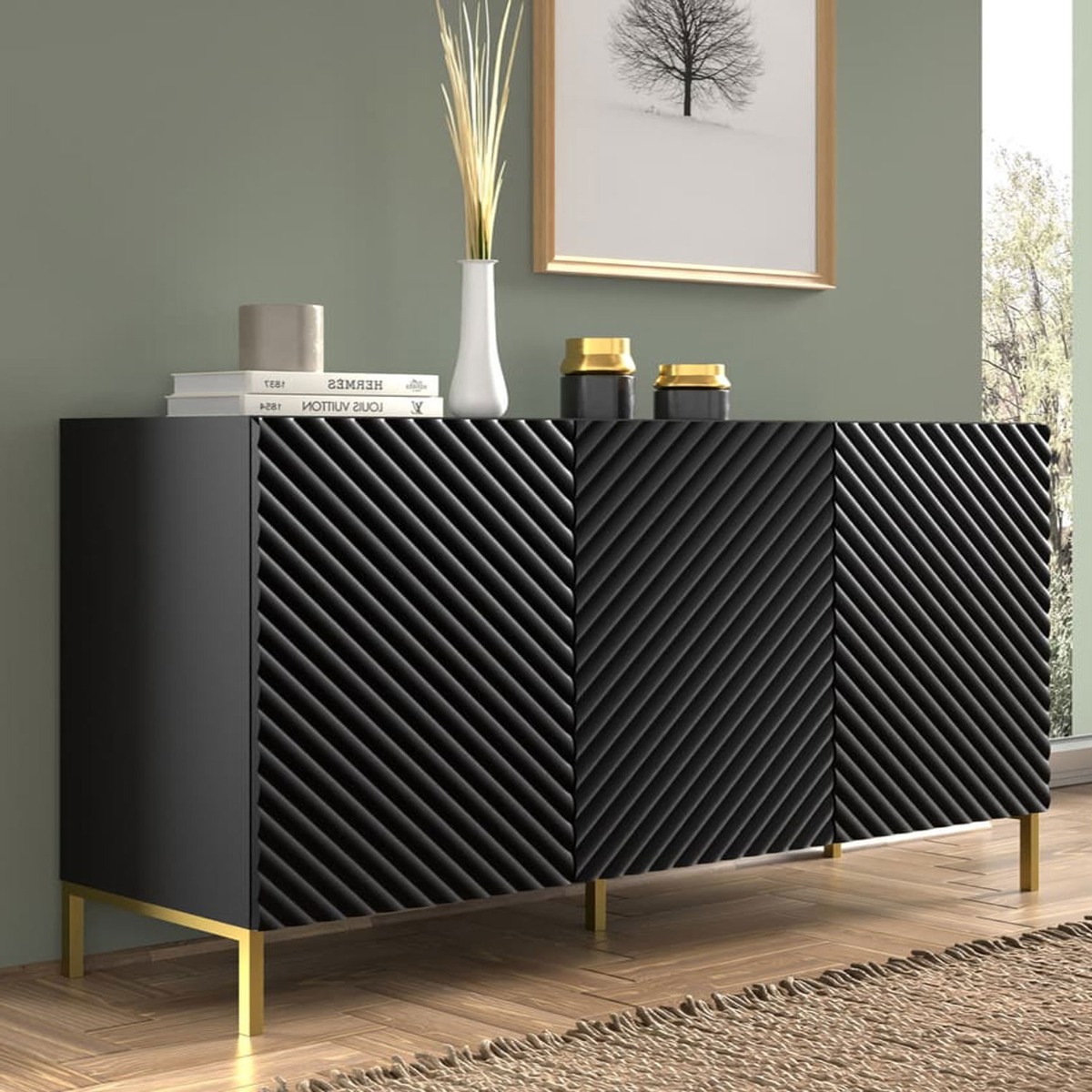 Puddle Dux 3 Door Sideboard - Black