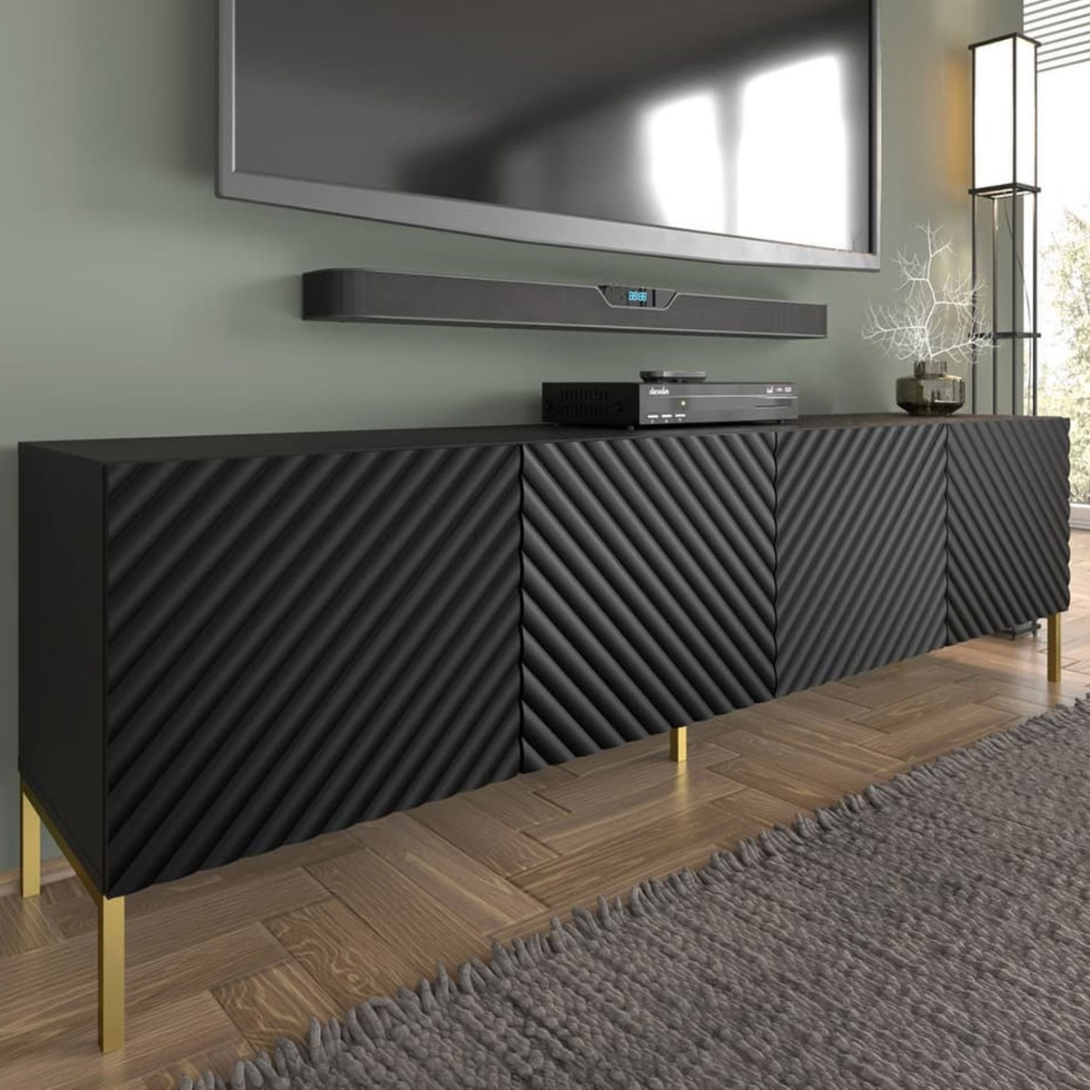 Puddle Dux 4 Door TV Cabinet - Black