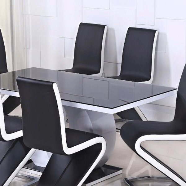 Brecon White High Gloss Dining Table with Black Glass Top