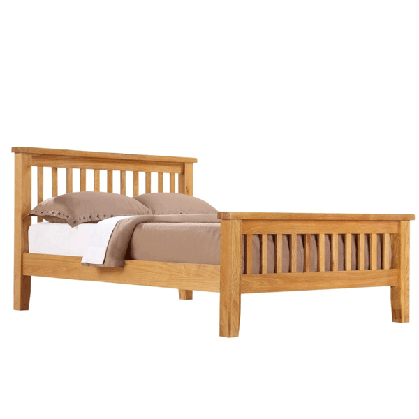 Eden Solid Oak Wooden Bed with High Foot End - Double Bed