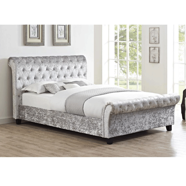 Broxtowe Grey Crushed Velvet King Size Bed with High Foot End