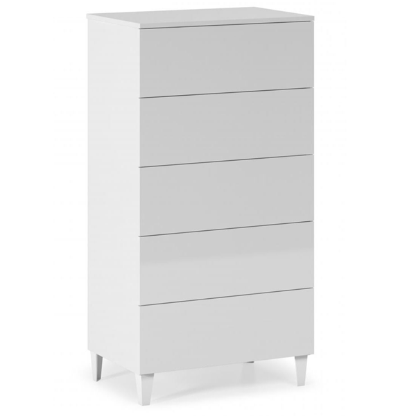 ADRIAN White Chest of Drawers - Tallboy, Medium-sized, 5 Drawers