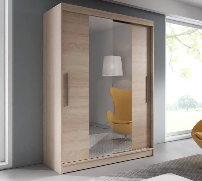 VERCELLI 2 Door Mirrored Sliding Wardrobe Light Oak - 150cm