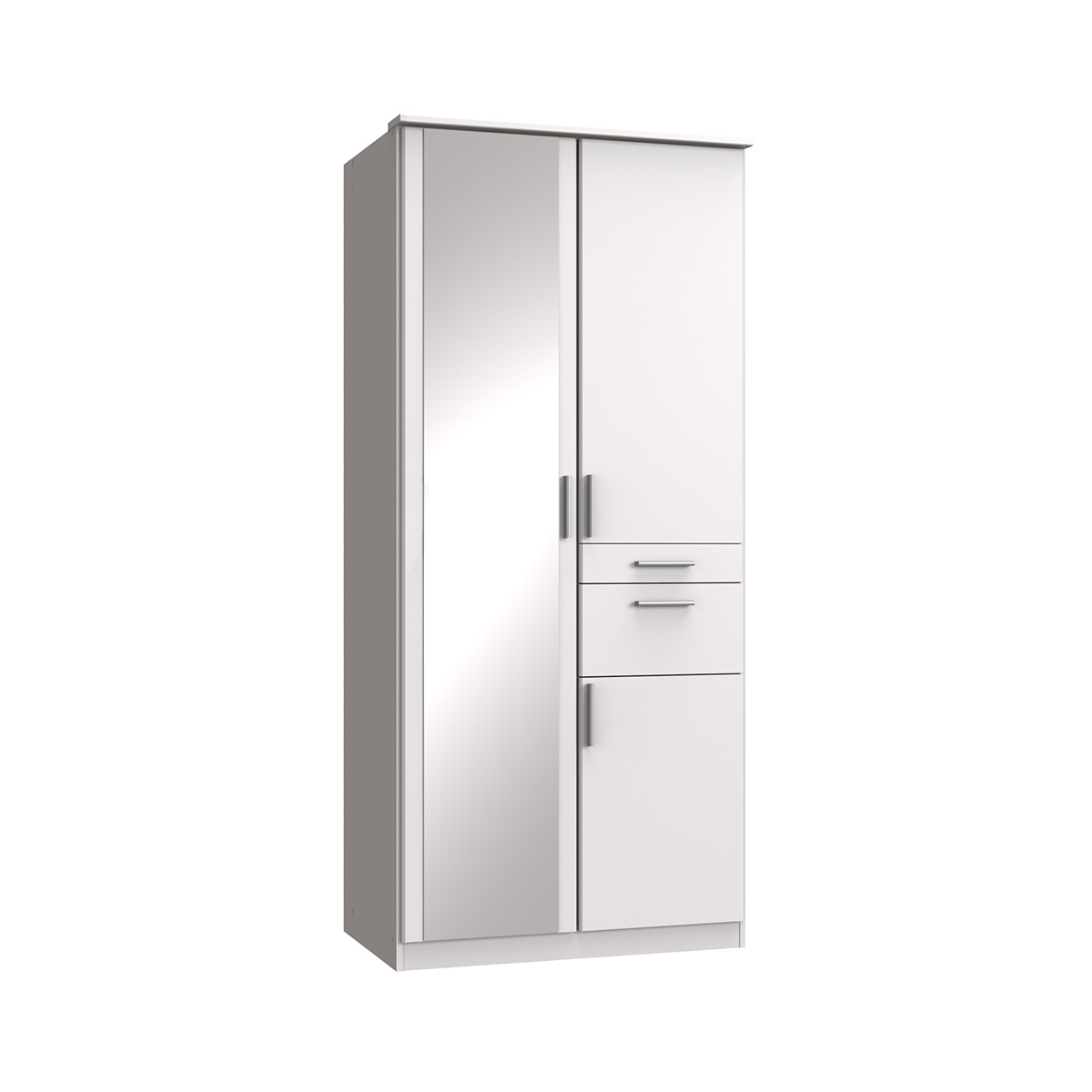 KODERA 2 Door Mirrored Wardrobe with 2 Drawers White - 90cm