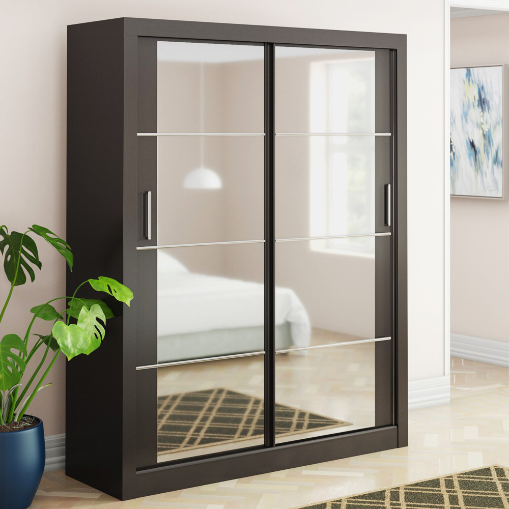 ARTU 2 Door Mirrored Sliding Wardrobe Black - 181cm