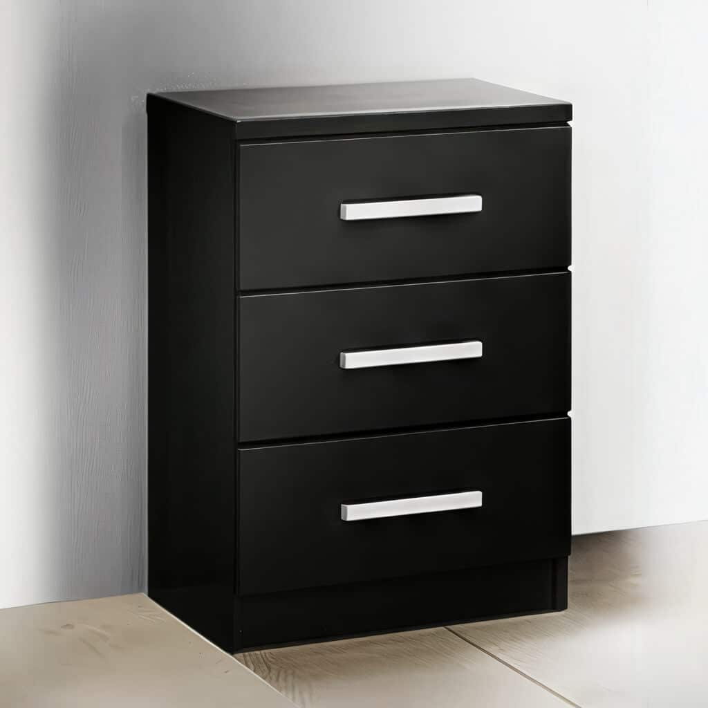 Bedside Table - MIRAGE 3 Drawer Nightstand Black 37cm