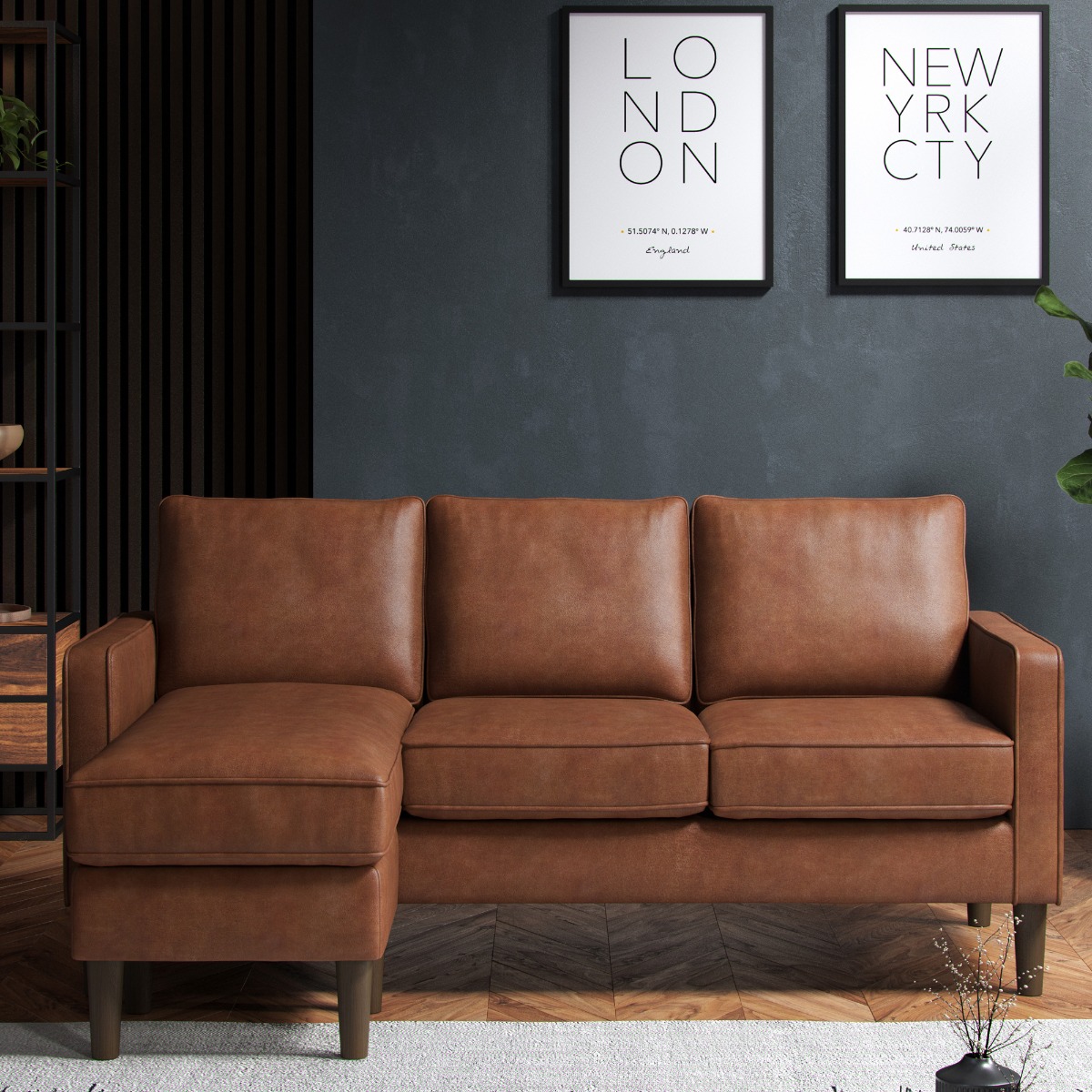 TREVANO Faux Leather 4 Seater Corner Sofa - L Shaped - Reversible Facing - Tan
