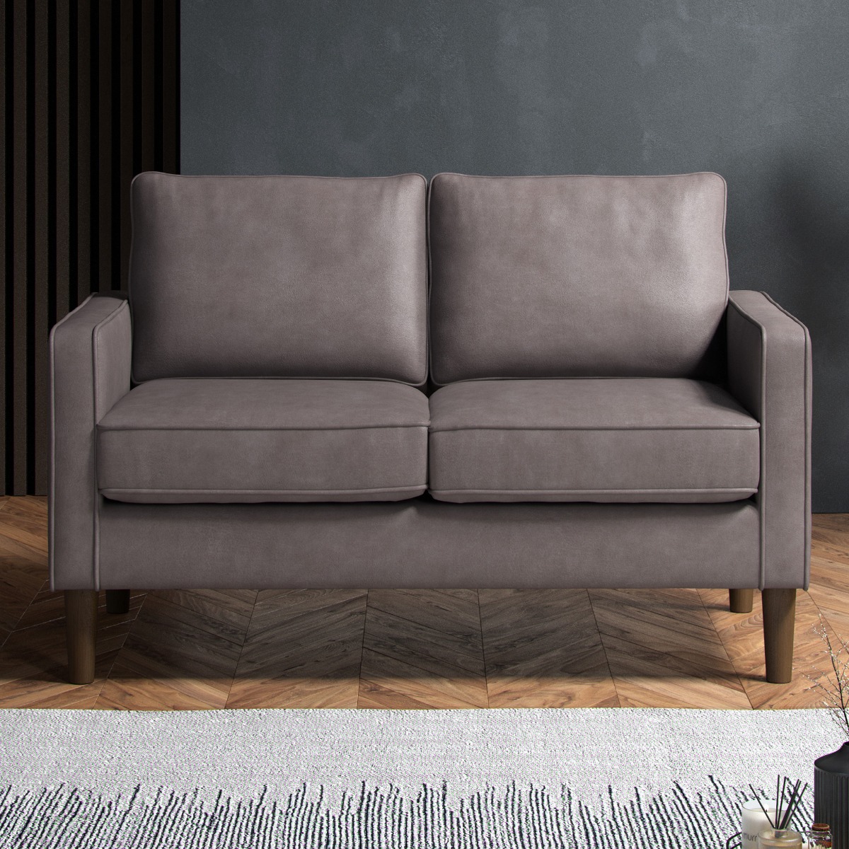 TREVANO Faux Leather 2 Seater Sofa - Grey