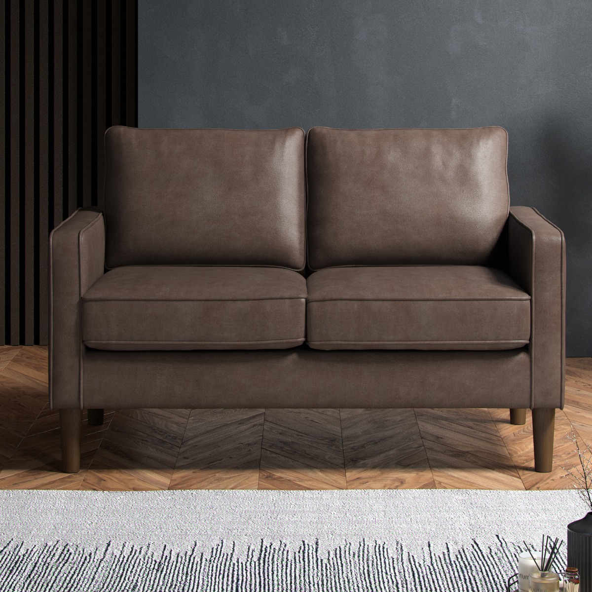 TREVANO Faux Leather 2 Seater Sofa - Brown