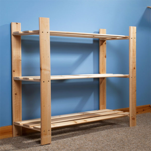 Natural Wood Slatted Display Storage Rack - 3 Sizes-3 Tier