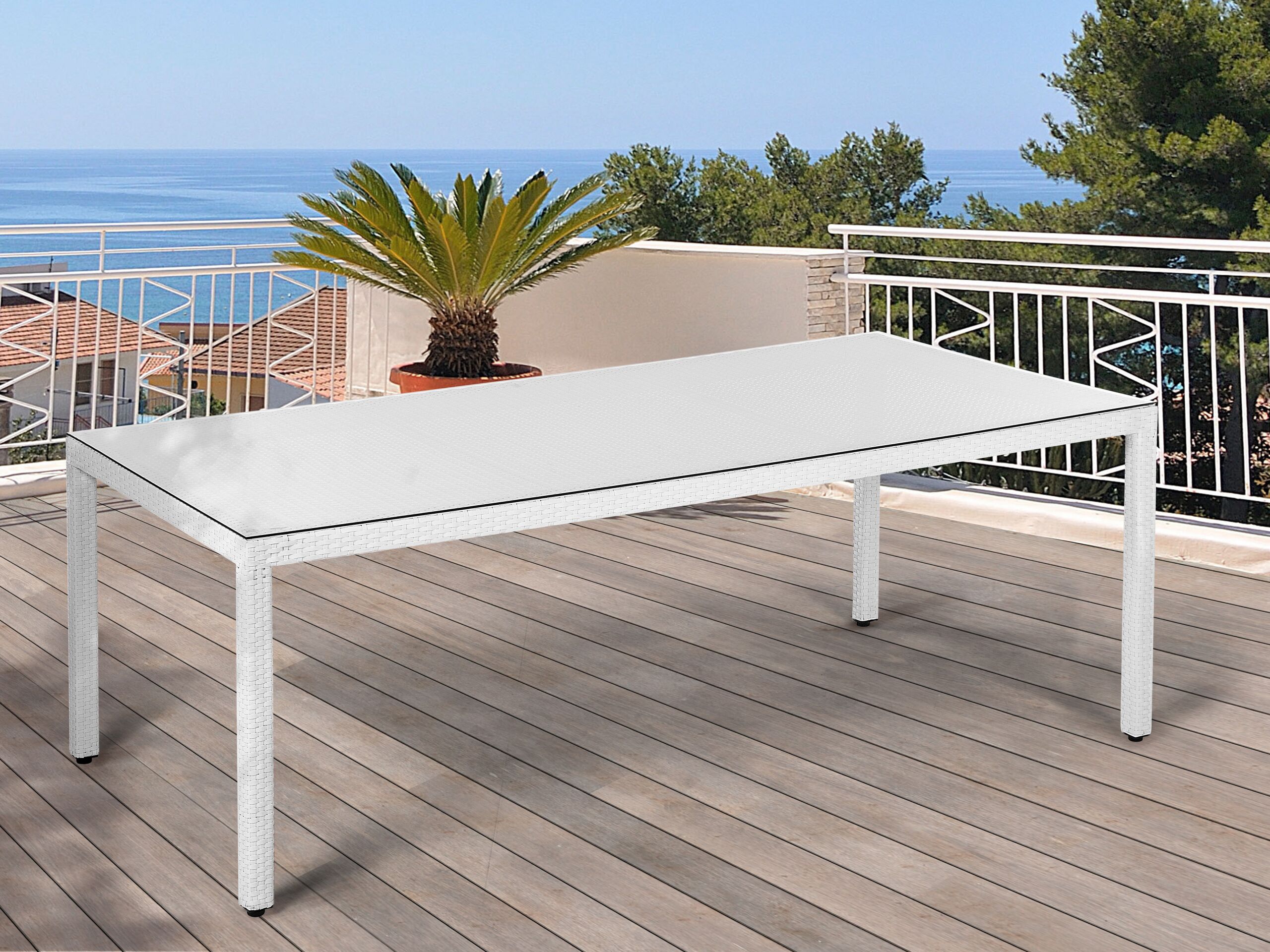 PE Rattan Garden Dining Table 220 x 100 cm White ITALY