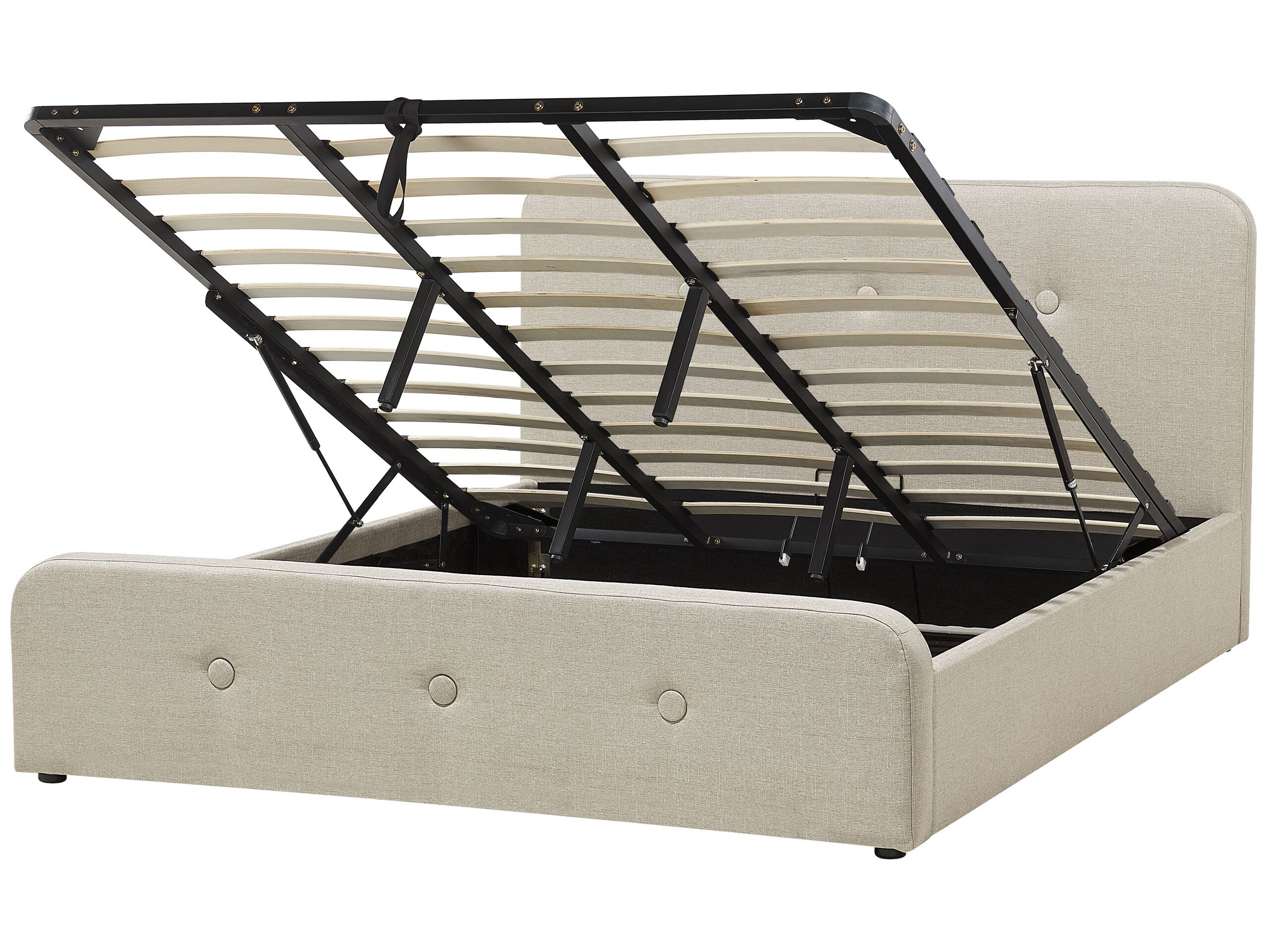 Slatted Bed Frame Beige Polyester Fabric Upholstered Wooden Legs Ottoman Storage 6ft EU Super King Size Modern Design
