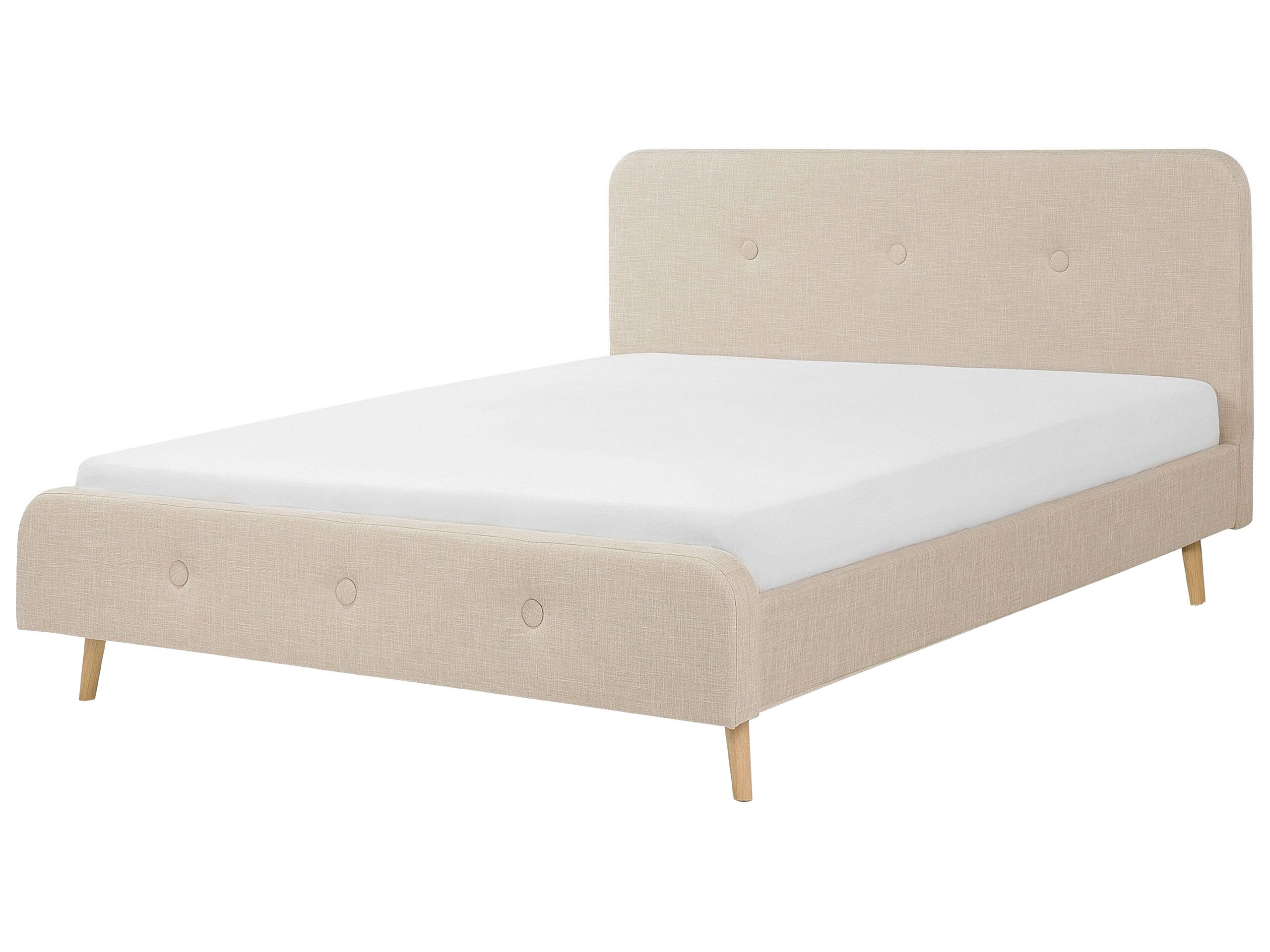 Slatted Bed Frame Beige Polyester Fabric Upholstered Wooden Legs 6ft EU Super King Size Modern Design