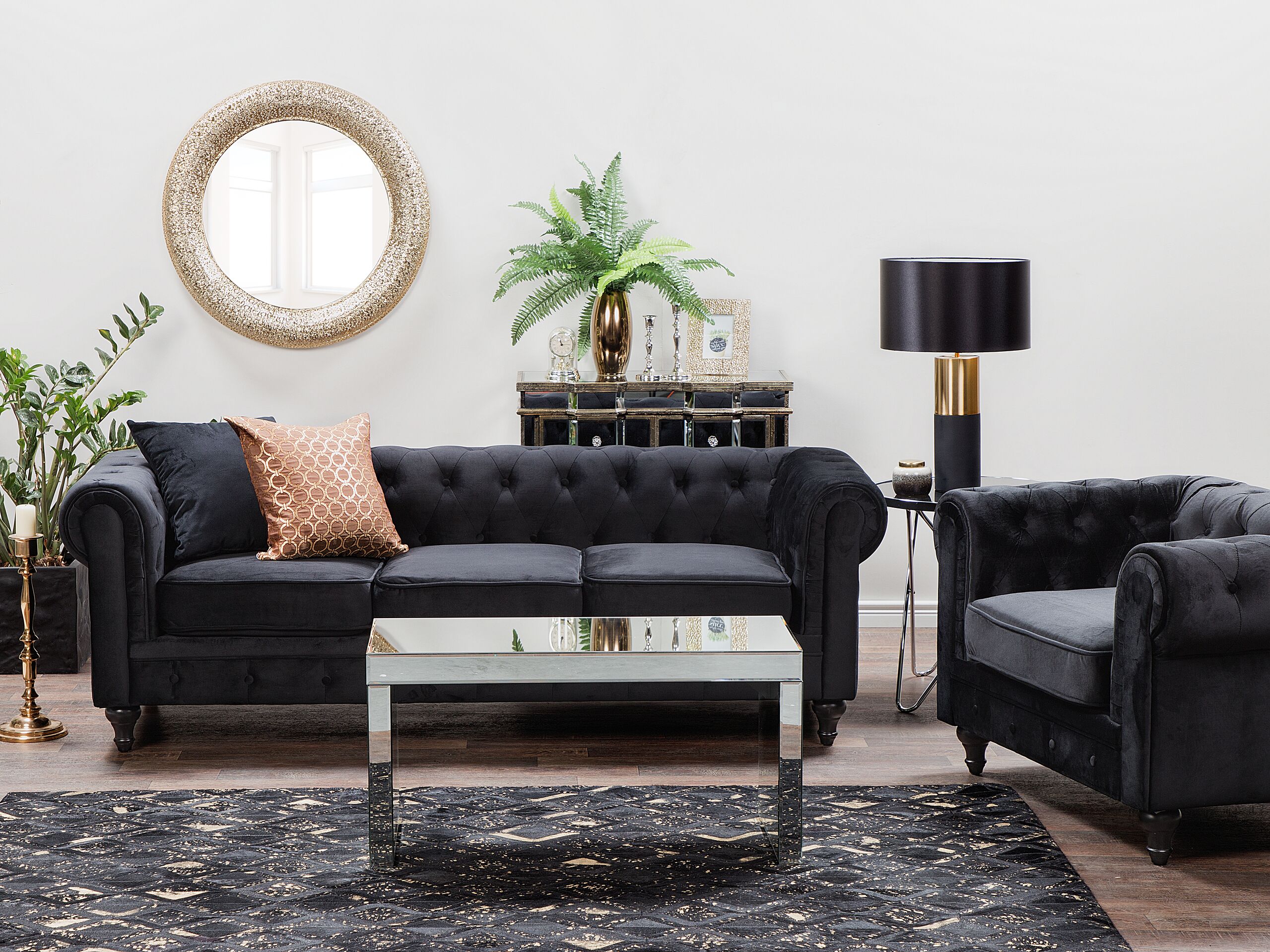 GLENFORD Velvet Sofa Set - Black