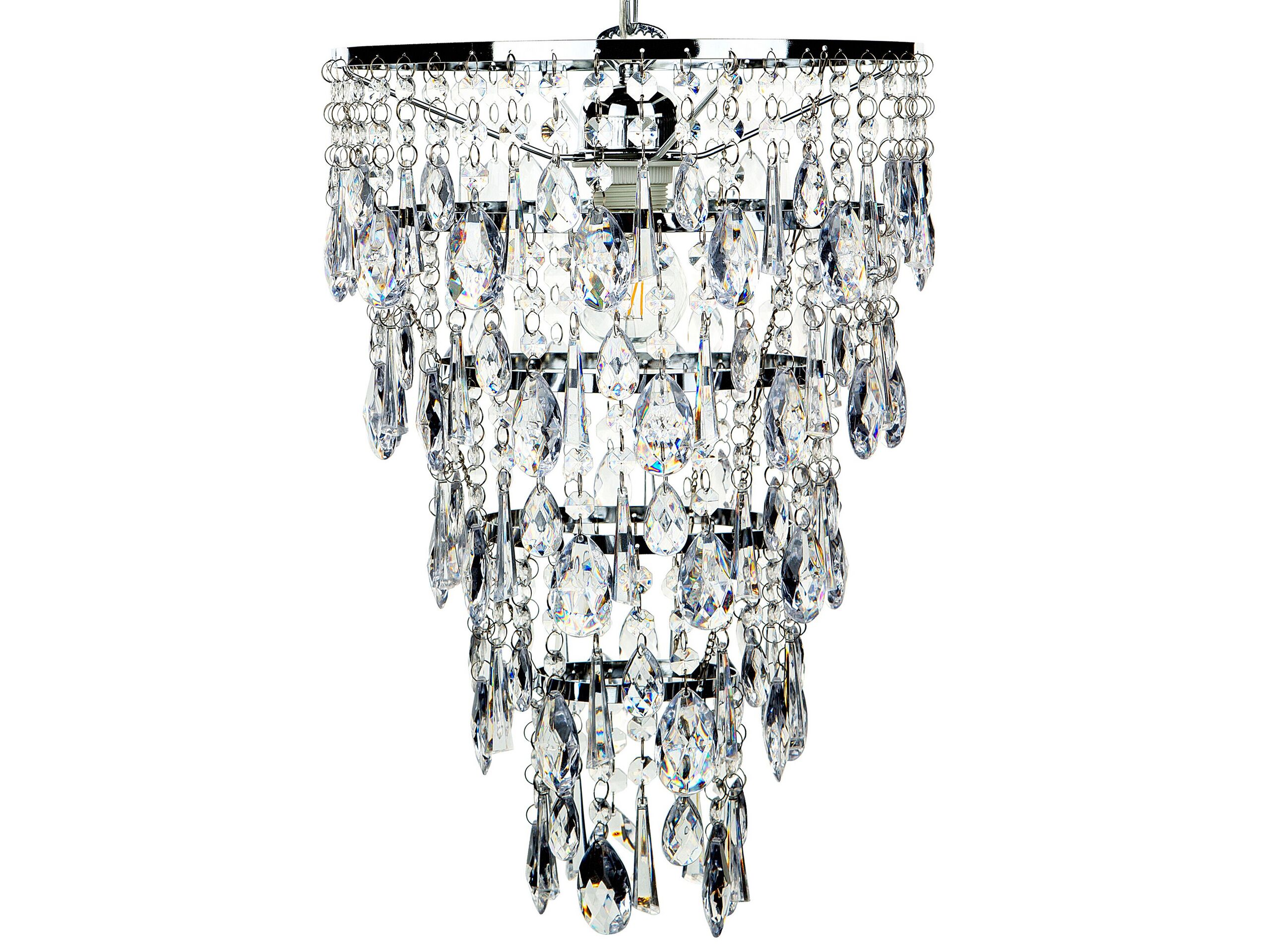 Pendant Lamp Silver Transparent Iron Faux Crystals Chandelier Glam