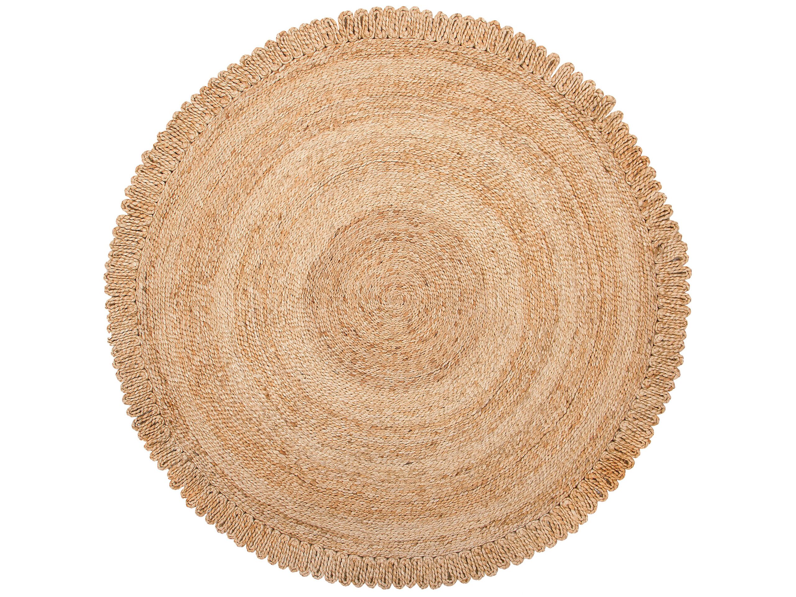 Area Rug Beige Round 140 cm Boho Rustic Spiral Braided Plaited Natural Jute Living Room Bedroom Dining Room