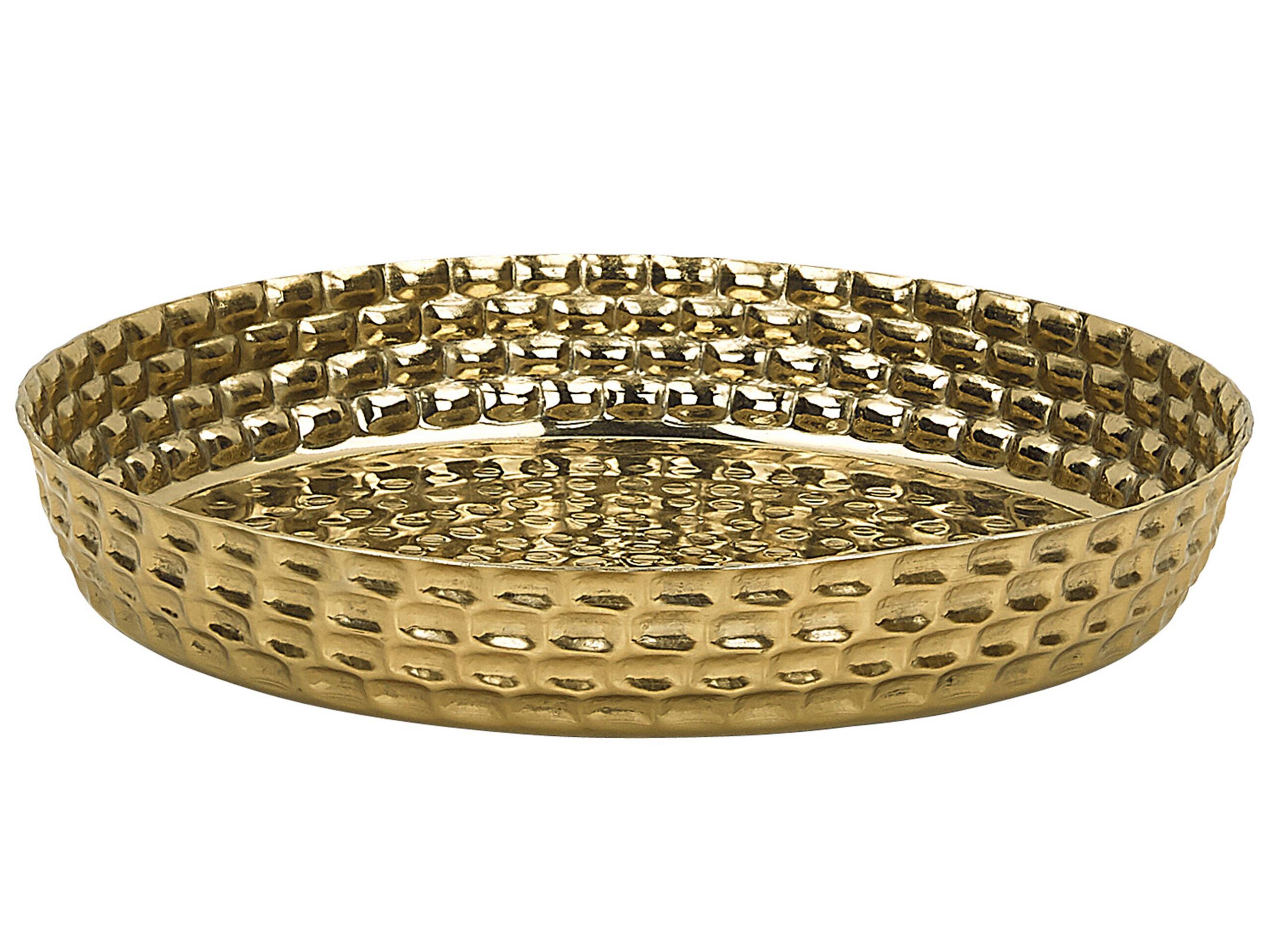 Decorative Tray Gold Metal Iron Round 38 cm Vintage Glamour