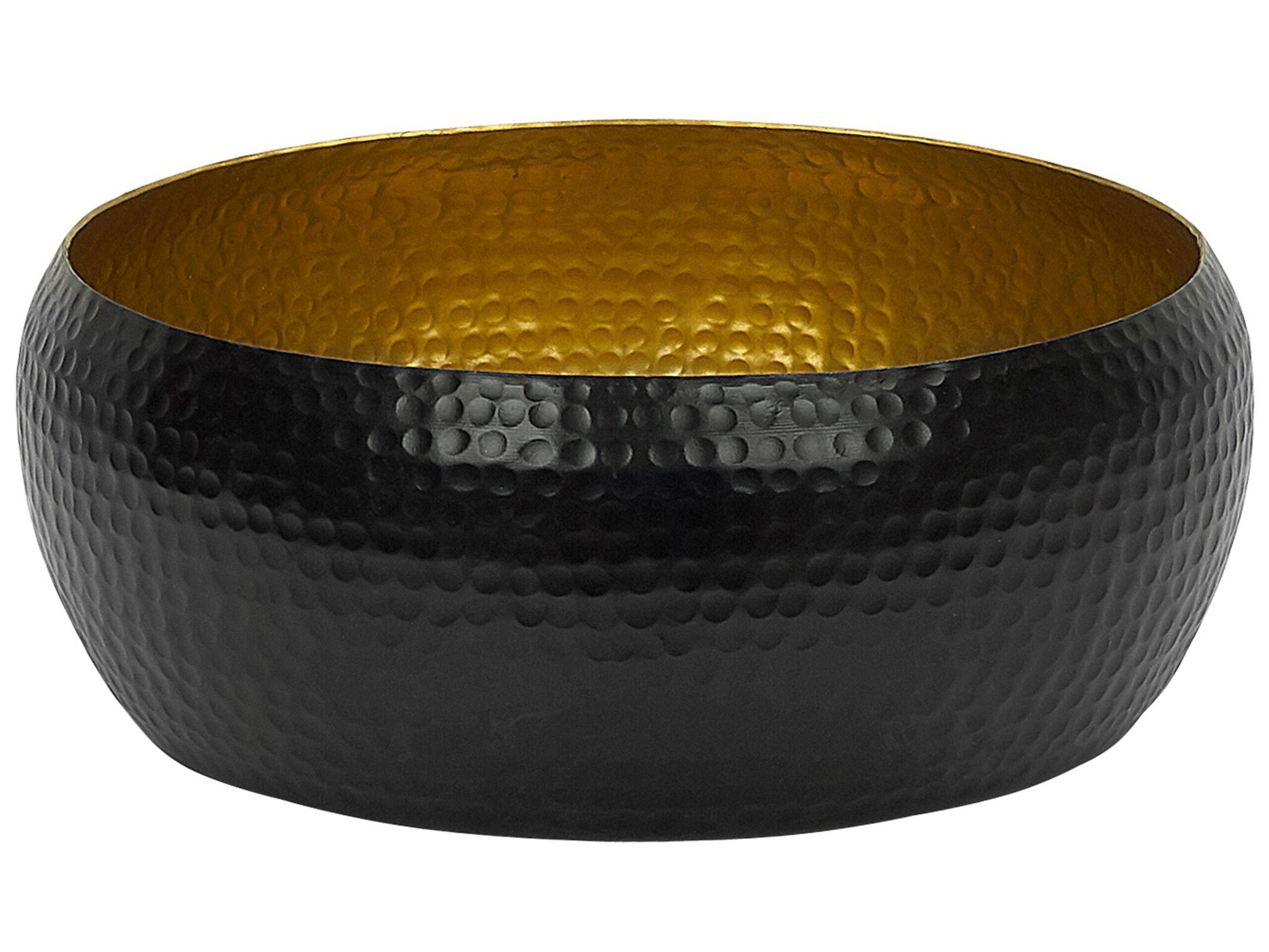 Decorative Bowl Black and Gold Metal Round Honeycomb Pattern Accent Home Decor Accessory Glam Design