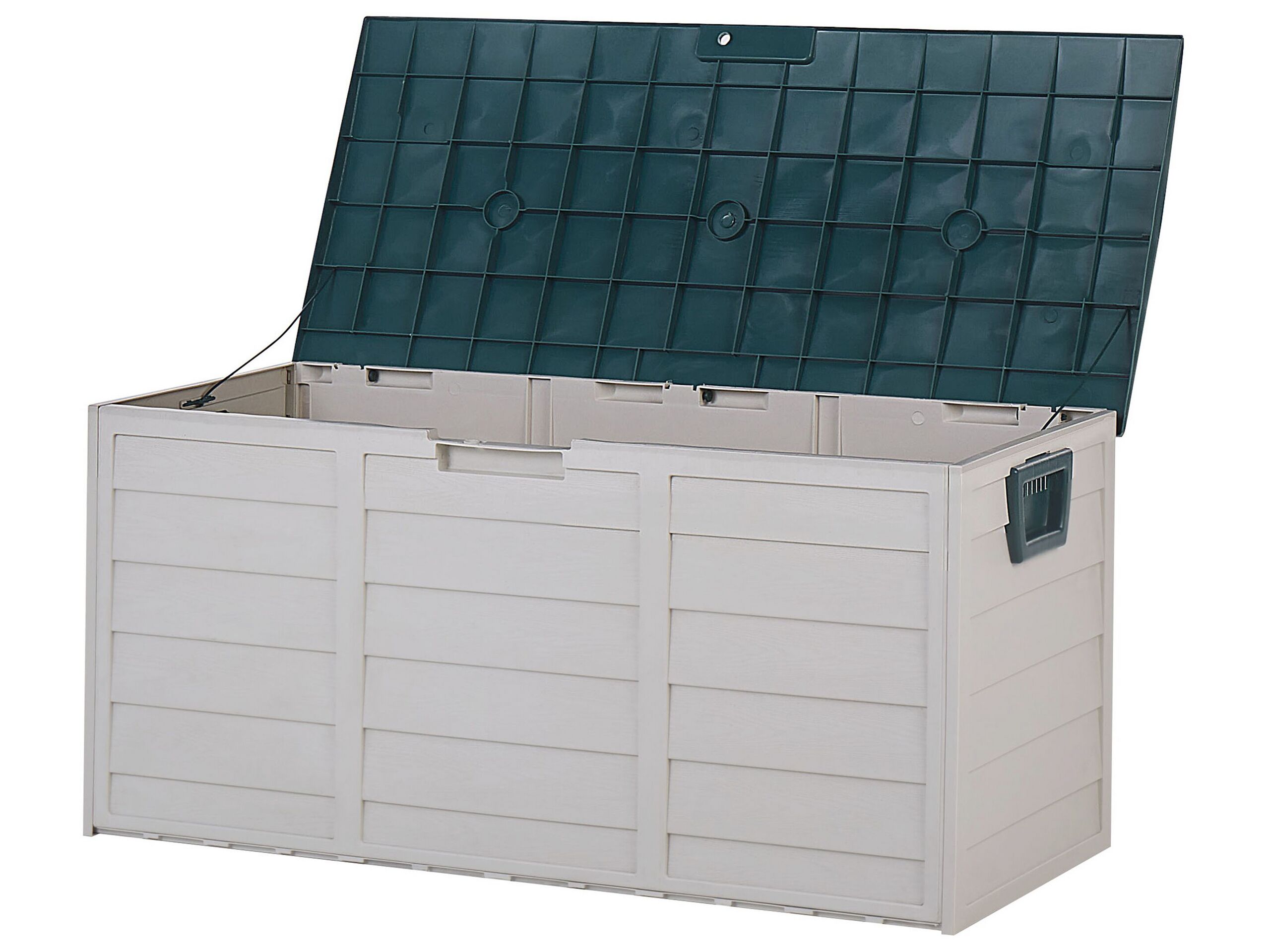 Garden Storage Box Beige with Green Plastic 112 x 50 cm with Handles Castors Outdoor Tool Box