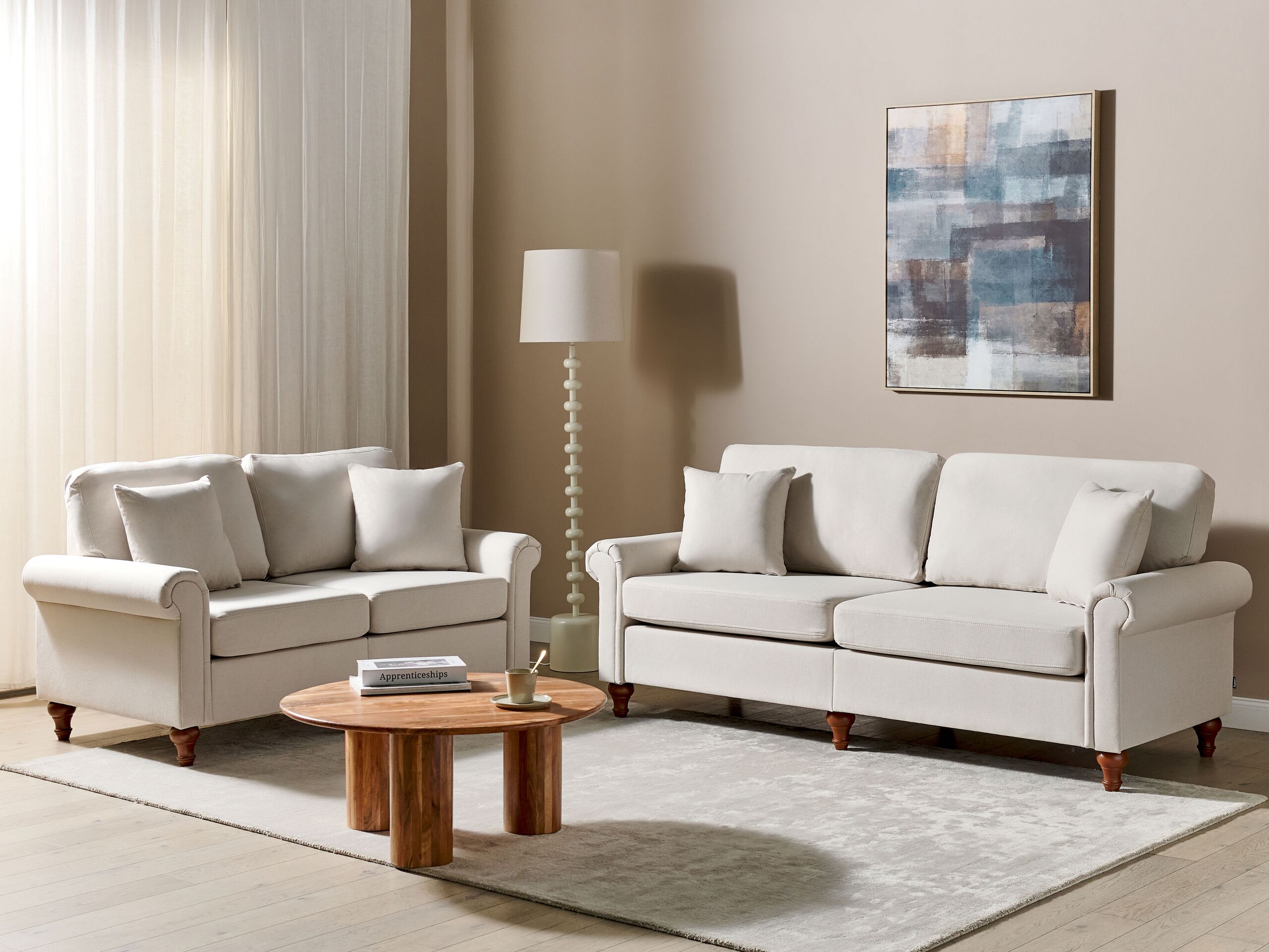 BAHIXA Fabric 3 and 2 Seater Sofa Set - Light Beige