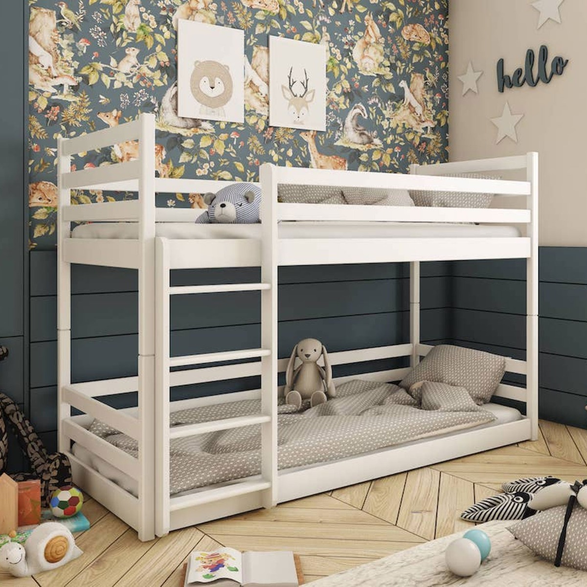 Ezekiel Jax Wooden Bunk Bed Frame with Foam Mattress - White