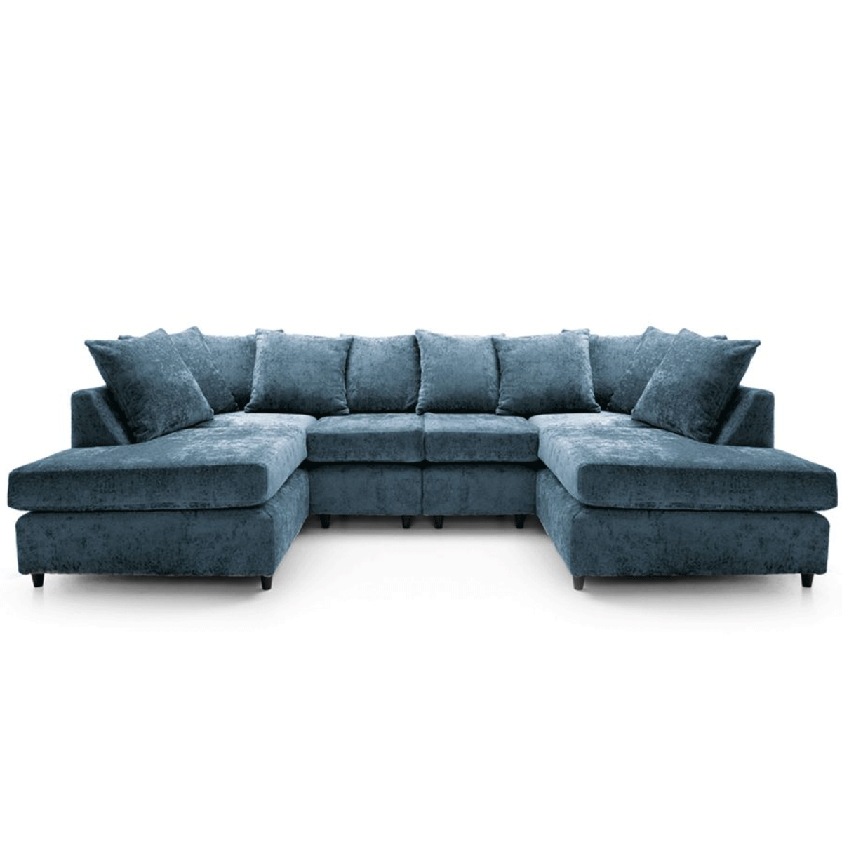 GILLIVER Crushed Chenille Fabric 6 Seater U-Shaped Scatterback Sofa - Dark Blue