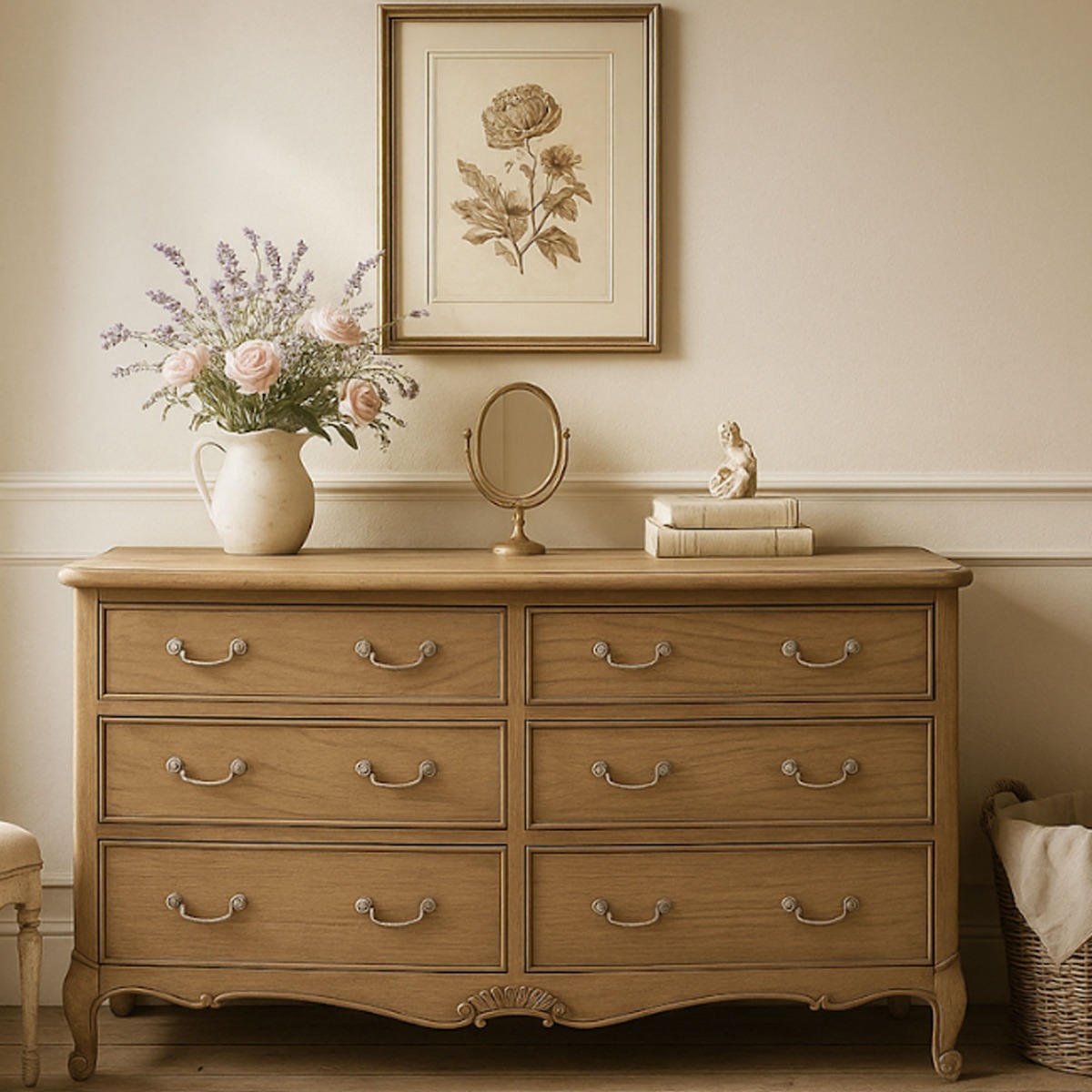 ALDERBROOK Oak Finish Chest of Drawers - Extra Large-sized, 6 Drawers, Double