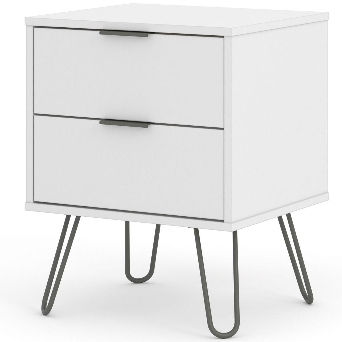 Bedside Table - AUGUSTA 2 Drawer Nightstand White 45cm