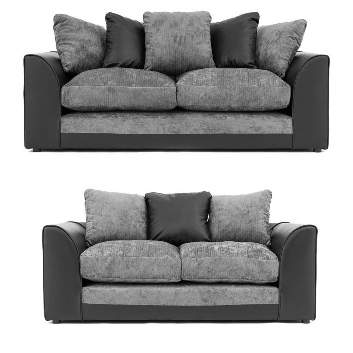 DYLAN Faux Leather and Chenille Fabric 3 and 2 Seater Scatterback Sofa Set - Black and Grey