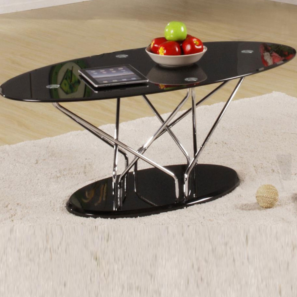Derrick Glass Coffee Table - Chrome and Black