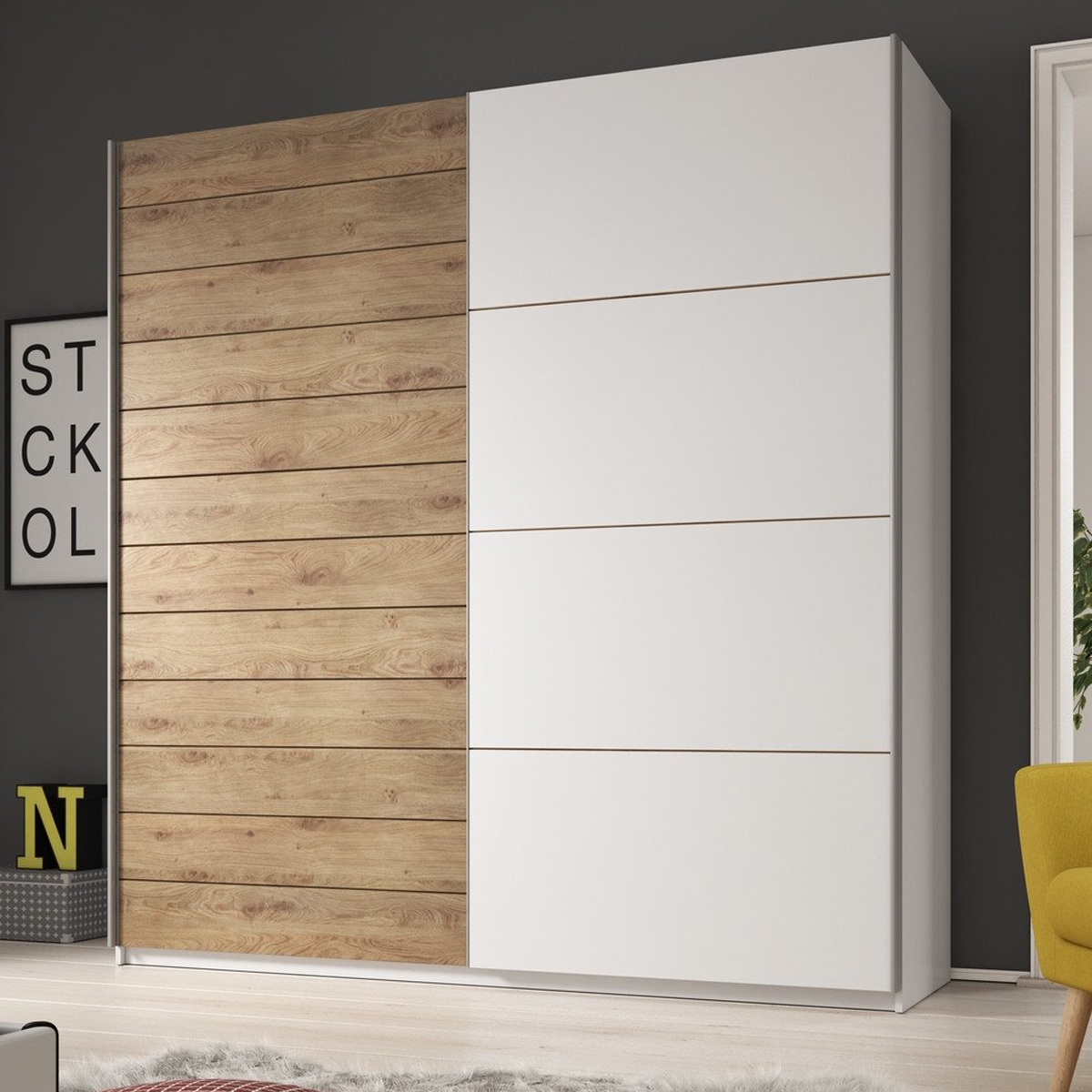 GALVIN 2 Door Sliding Wardrobe Oak and White - 200cm